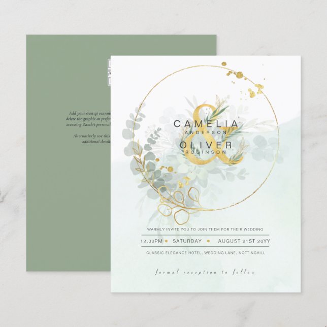 BUDGET Eucalyptus Greenery Gold Wedding QR CODE IN (Front/Back)