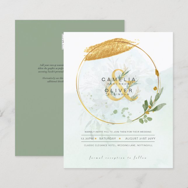BUDGET Eucalyptus Greenery Gold Wedding QR CODE IN (Front/Back)