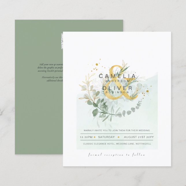 BUDGET Eucalyptus Greenery Gold Wedding QR CODE IN (Front/Back)