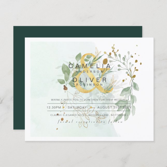 BUDGET Eucalyptus Greenery Gold Wedding QR CODE IN (Front/Back)