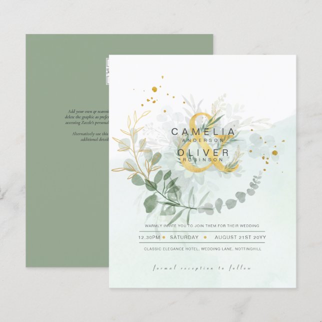 BUDGET Eucalyptus Greenery Gold Wedding QR CODE IN (Front/Back)