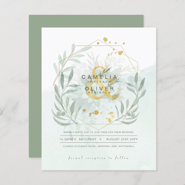 BUDGET Eucalyptus Greenery Gold Wedding QR CODE IN (Front/Back)