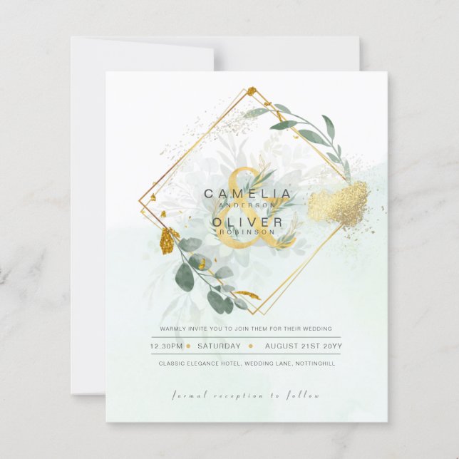 BUDGET Eucalyptus Greenery Gold Wedding QR CODE IN (Front)