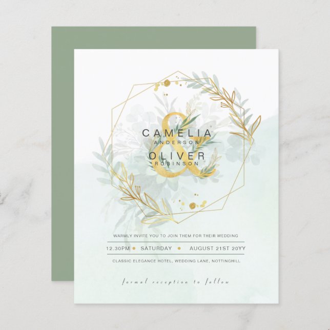 BUDGET Eucalyptus Greenery Gold Wedding QR CODE IN (Front/Back)