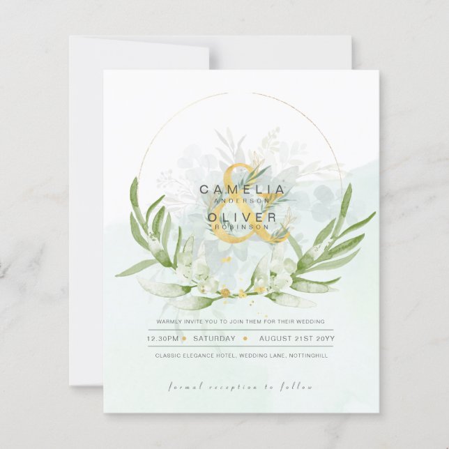 BUDGET Eucalyptus Greenery Gold Wedding QR CODE IN (Front)