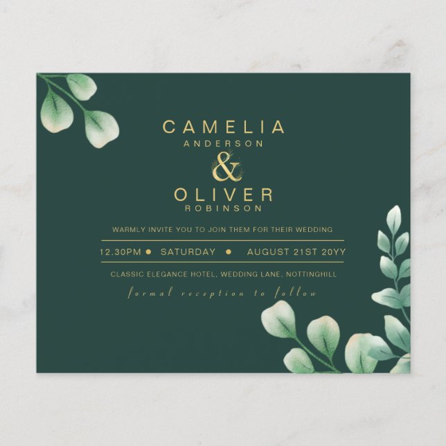 BUDGET Eucalyptus Greenery Gold Wedding QR CODE IN Flyer (Front)