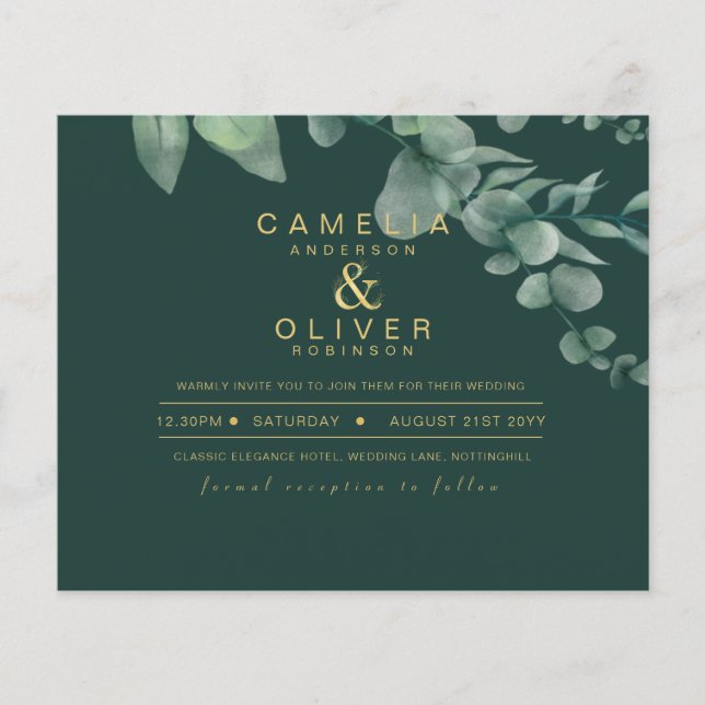 BUDGET Eucalyptus Greenery Gold Wedding QR CODE IN Flyer (Front)