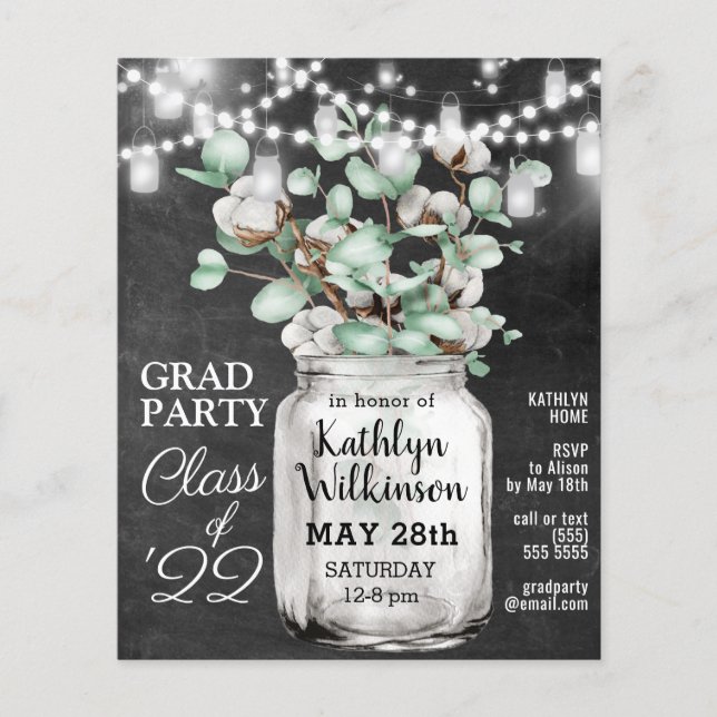BUDGET Eucalyptus Greenery GRAD Party Invitation (Front)