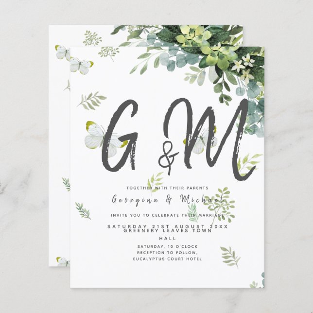 BUDGET Eucalyptus Greenery Leaf Botanical Wedding (Front/Back)