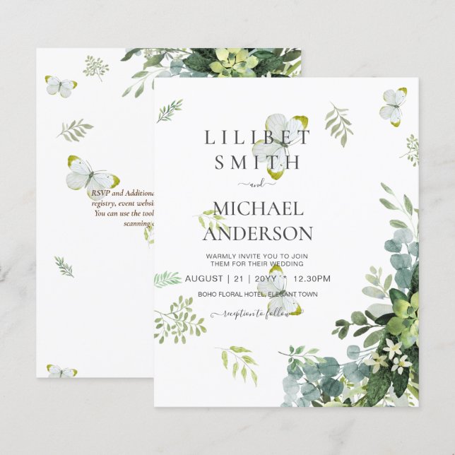 BUDGET Eucalyptus Greenery Leaf Botanical Wedding (Front/Back)