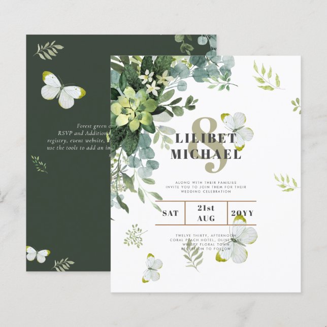 BUDGET Eucalyptus Greenery Leaves Emerald Wedding (Front/Back)