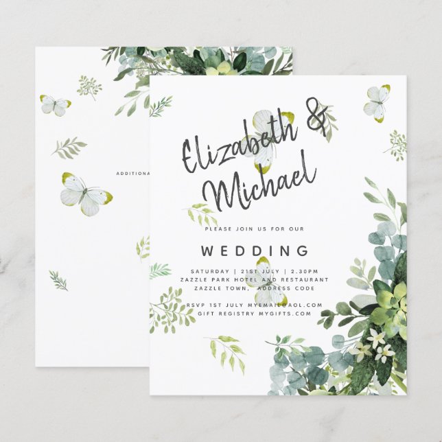 BUDGET Eucalyptus Greenery Leaves Emerald Wedding (Front/Back)