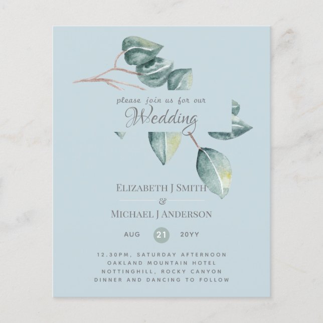 Budget Eucalyptus Greenery Leaves Wedding Invites (Front)