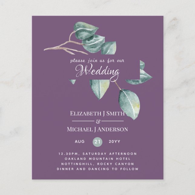 Budget Eucalyptus Greenery Leaves Wedding Invites (Front)