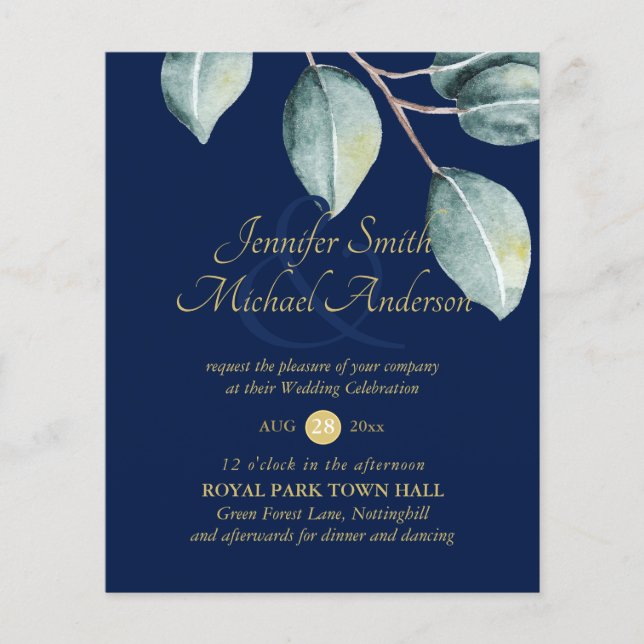 Budget Eucalyptus Greenery Leaves Wedding Invites (Front)