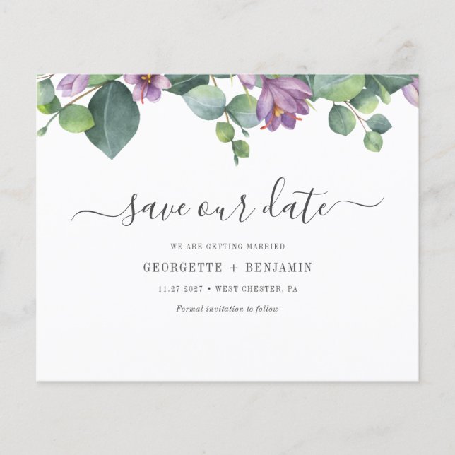 Budget Eucalyptus Greenery Script Save The Date (Front)