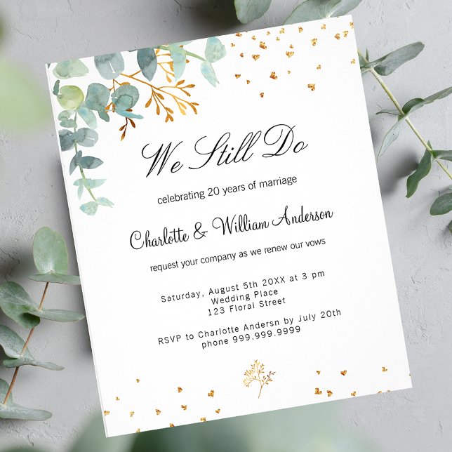 Budget eucalyptus greenery vow renewal invitation (Creator Uploaded)