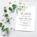 Budget eucalyptus greenery vow renewal invitation<br><div class="desc">A chic white background. Decorated with green watercolored eucalyptus leaves,  sprigs,  greenery and a faux gold sprig. Personalize and add your names and ceremony details. Black letters.  
Back: green background color.</div>