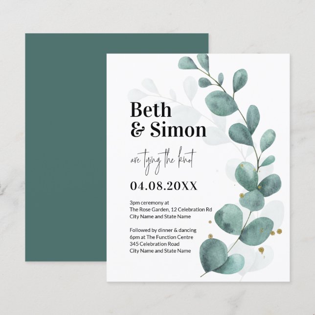 Budget Eucalyptus Greenery Watercolor Wedding (Front/Back)