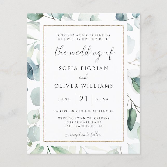 Budget Eucalyptus Greenery Wedding Invitation (Front)