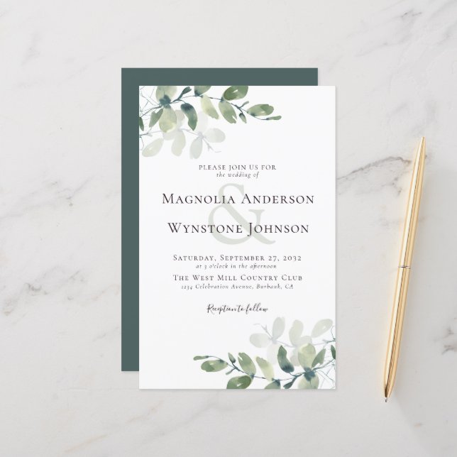 Budget Eucalyptus Greenery Wedding Invitation (Front/Back In Situ)