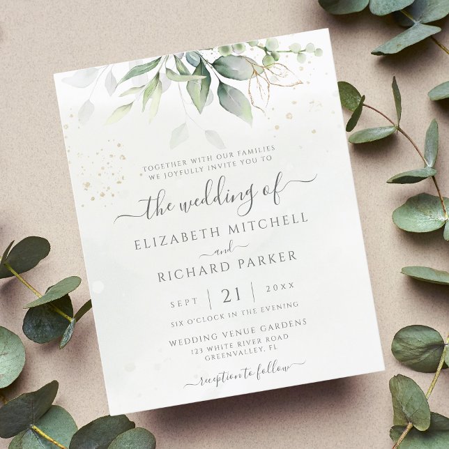 Budget Eucalyptus Greenery Wedding Invitation (Creator Uploaded)