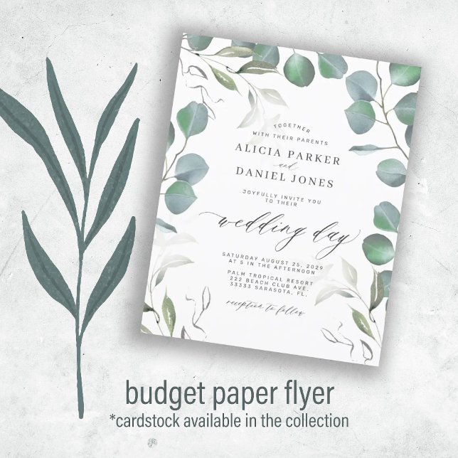 Budget eucalyptus greenery wedding invitation flyer (Creator Uploaded)