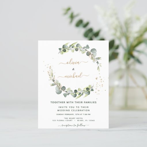 Budget Eucalyptus Greenery Wedding Invitations | Zazzle