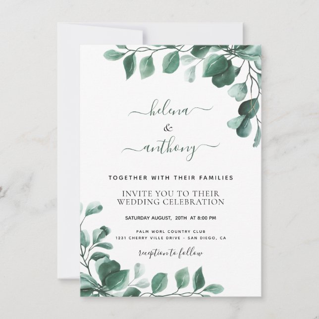 Budget Eucalyptus Greenery Wedding Invitations (Front)