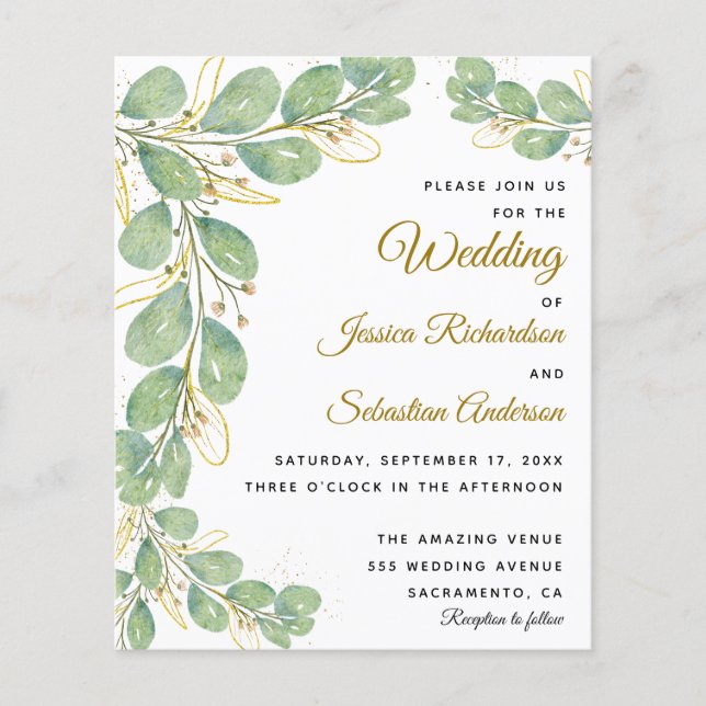 Budget Eucalyptus Greenery Wedding Invitations (Front)