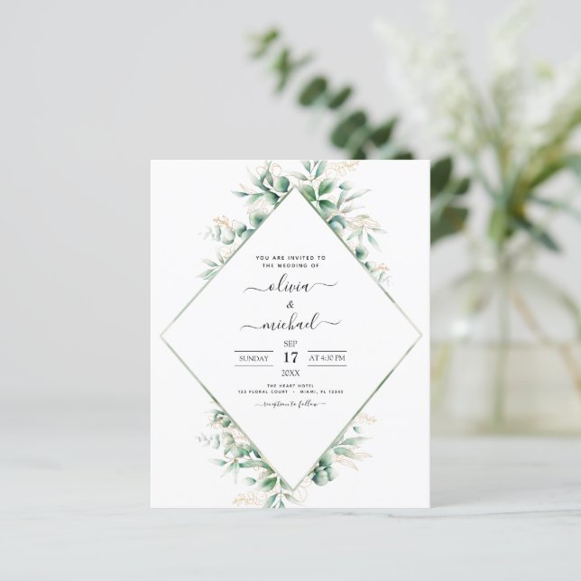 Budget Eucalyptus Greenery Wedding Invitations (Standing Front)