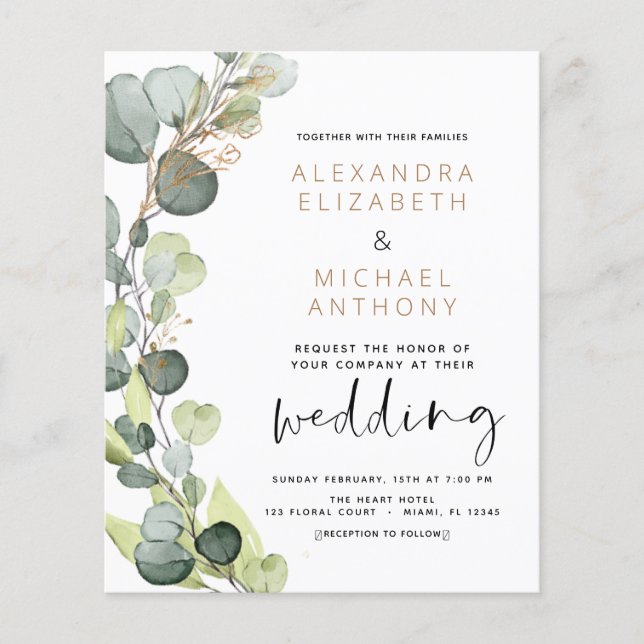 Budget Eucalyptus Greenery Wedding Invitations Flyer (Front)