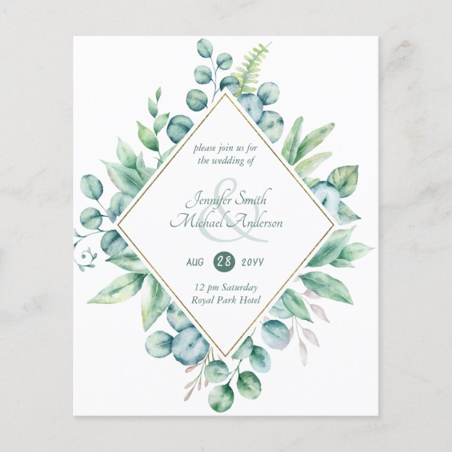 Budget Eucalyptus Greenery Wedding Modern Invites (Front)