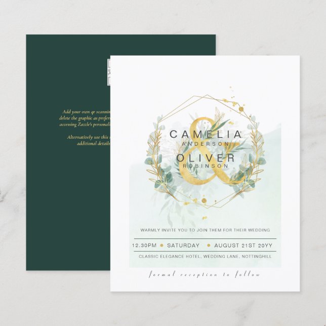 Budget Eucalyptus Greenery Wedding QR CODE Invite (Front/Back)