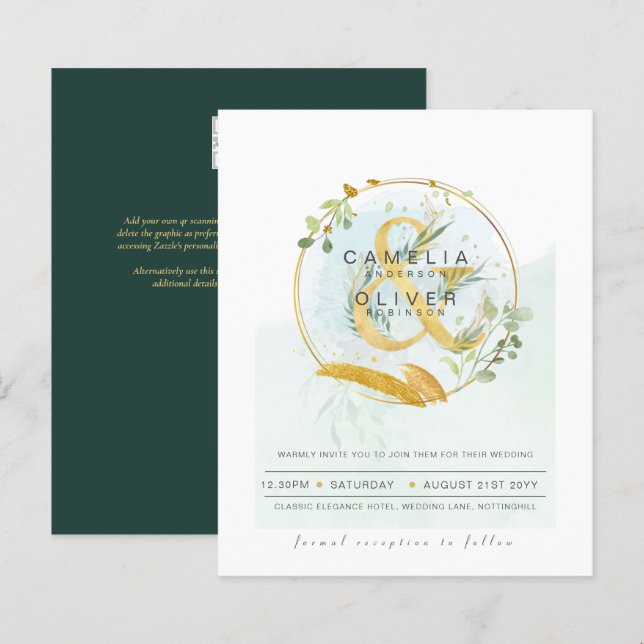 Budget Eucalyptus Greenery Wedding QR CODE Invite (Front/Back)