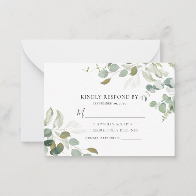 BUDGET Eucalyptus Greenery Wedding RSVP Card (Front)