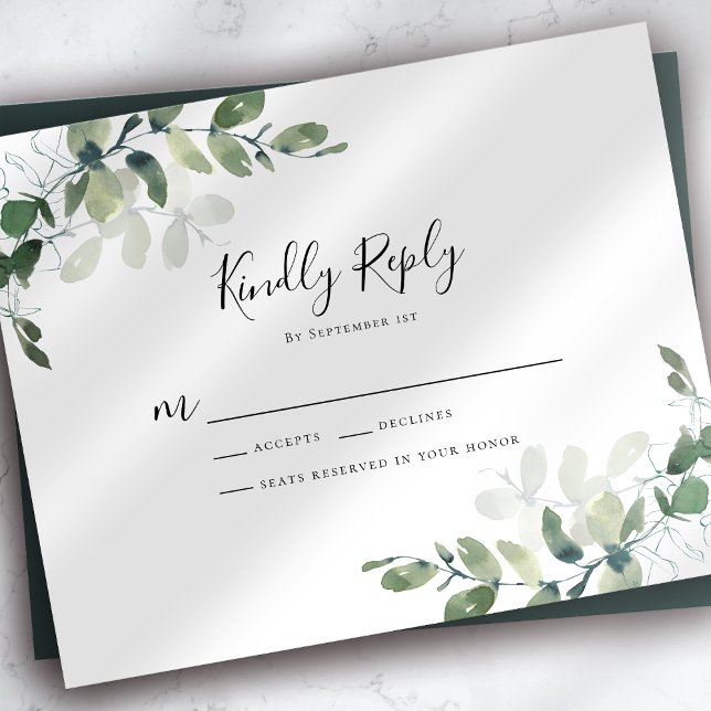 BUDGET Eucalyptus Greenery Wedding RSVP Card (Creator Uploaded)