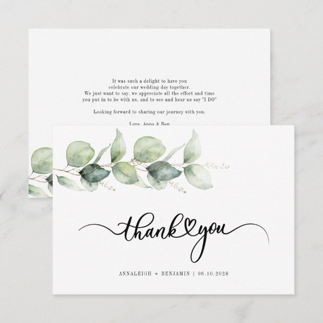 Budget Eucalyptus Hand-Lettered Wedding Thank You Card (Front/Back)