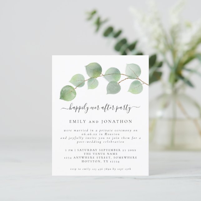 Budget Eucalyptus Happily Ever After Party Invite (Standing Front)