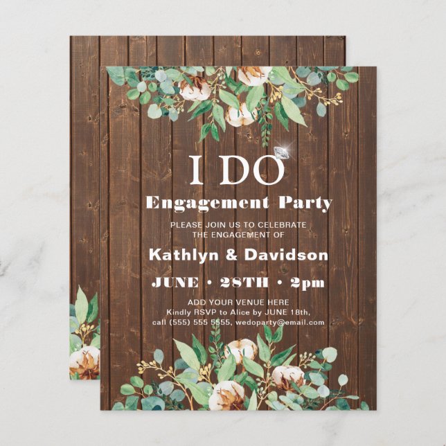 BUDGET Eucalyptus I DO Engagement Party Invitation (Front/Back)