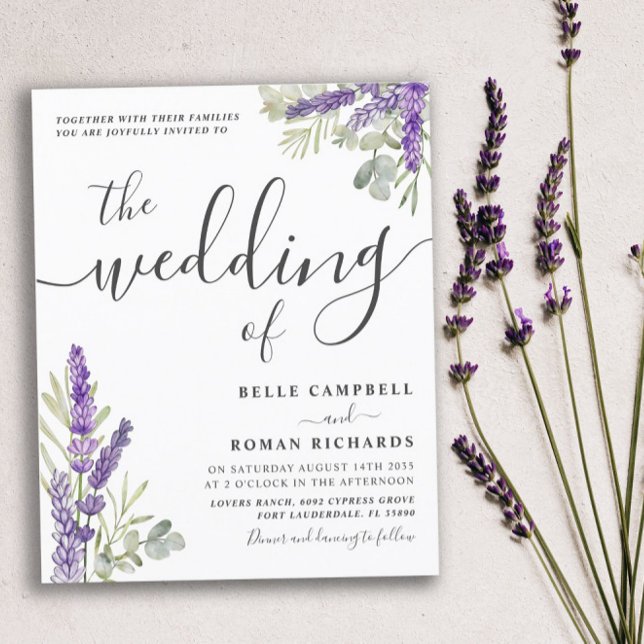 Budget Eucalyptus & Lavender Wedding Invitation (Creator Uploaded)