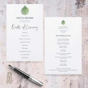 Budget Eucalyptus Leaf Script Wedding Program 