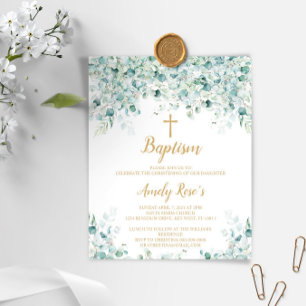 Budget Eucalyptus Leaves Baptism Invitation