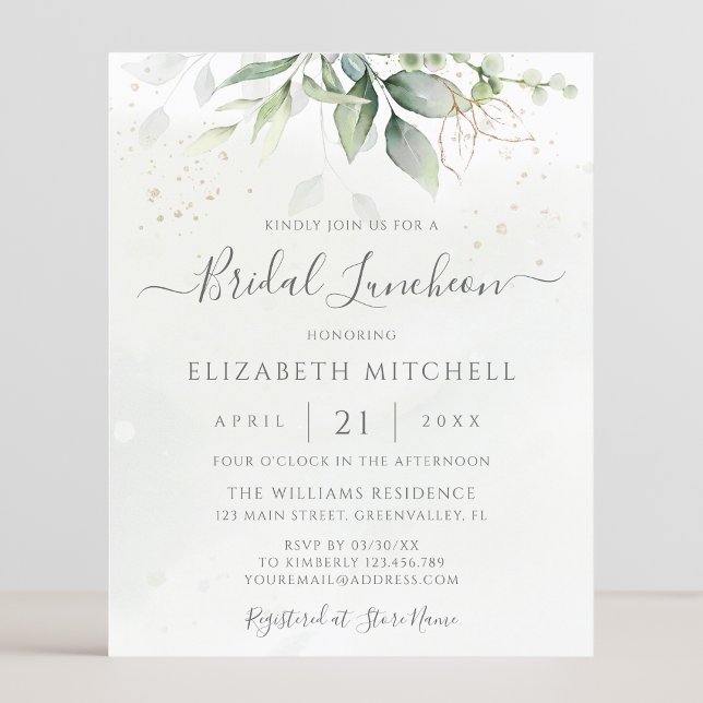 Budget Eucalyptus Leaves Bridal Luncheon Invite (Creator Uploaded)