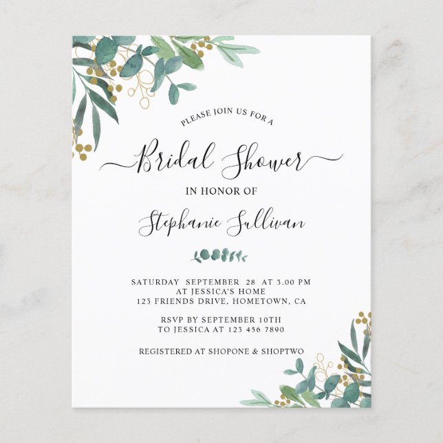 Budget Eucalyptus Leaves Bridal Shower Invitation (Front)