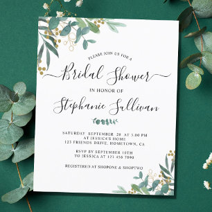 Budget Eucalyptus Leaves Bridal Shower Invitation