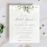 Budget Eucalyptus Leaves Bridal Shower Invitation<br><div class="desc">Beautiful bridal shower invitation featuring watercolor eucalyptus and gold leaves.</div>