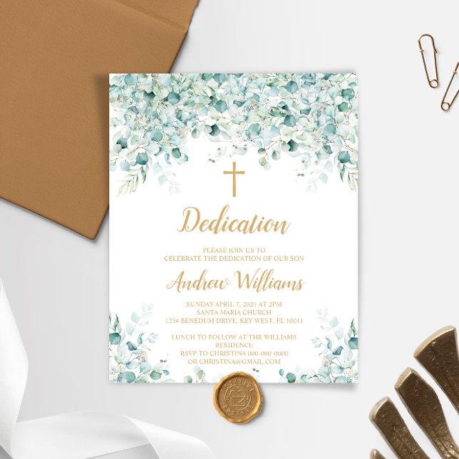Budget Eucalyptus Leaves Dedication Invitation (Creator Uploaded)