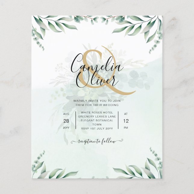Budget Eucalyptus Leaves Greenery Wedding QR CODE Flyer (Front)