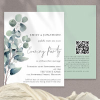 Budget Eucalyptus Leaves QR Wedding Evening Invite
